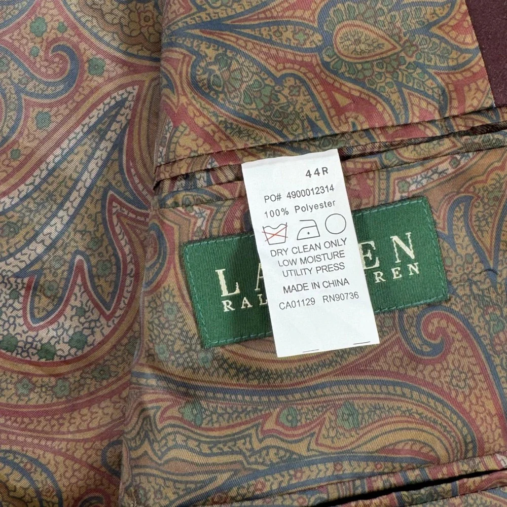 Lauren Ralph Lauren Mens 44R Burgundy Faux Suede Blazer Sport Coat Paisley